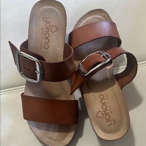 Yokono Brown Leather Sandals with Buckle